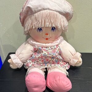 Vintage 1987 Dolly Mine Floral Rag Doll with Pink Outfit